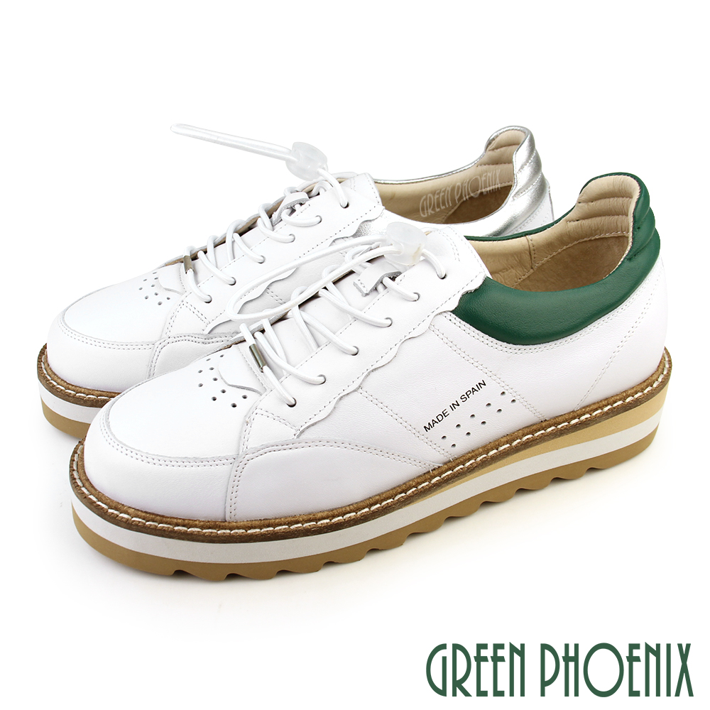 【GREEN PHOENIX 波兒德】女 休閒鞋 小白鞋 鬆糕鞋 厚底 全真皮 胎牛皮U28-2B109