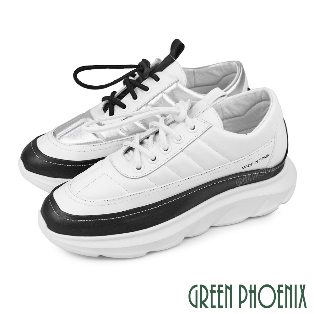 【GREEN PHOENIX 波兒德】女鞋 休閒鞋 全真皮 胎牛皮 厚底 彈力束帶U28-26110