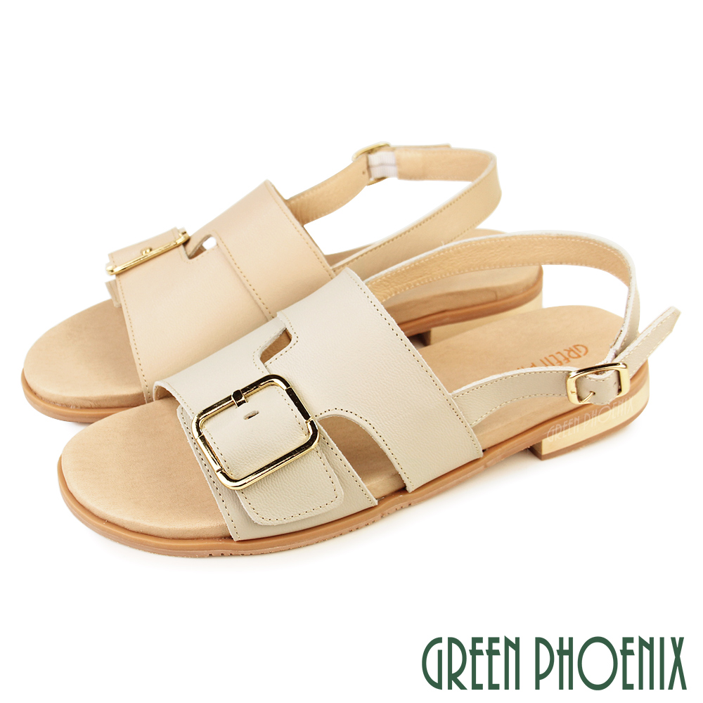【GREEN PHOENIX 波兒德】女 涼鞋 全真皮 小羊皮 平底 寬版 乳膠鞋墊 臺灣製U30-20550