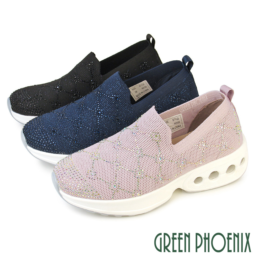 【GREEN PHOENIX 波兒德】女 休閒鞋 健走鞋 懶人鞋 氣墊 透氣 直套式 厚底 彈力 紓壓U52-26122