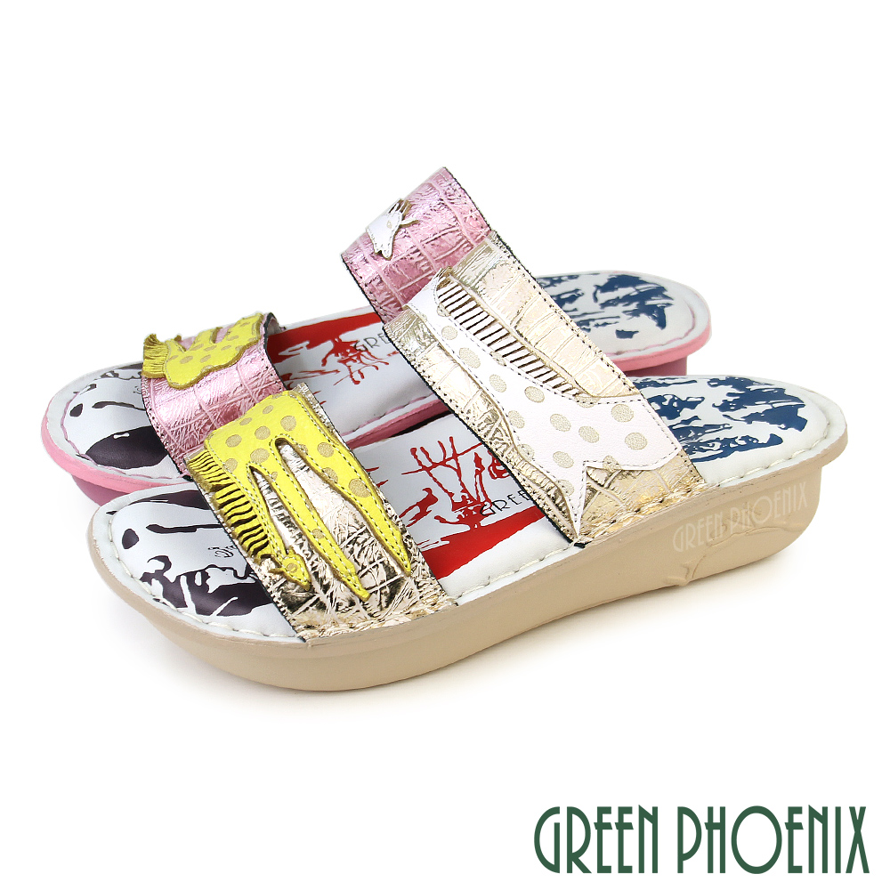 【GREEN PHOENIX 波兒德】女 拖鞋 厚底 氣墊 真皮 輕量 手縫 壓紋 質感U8-23202