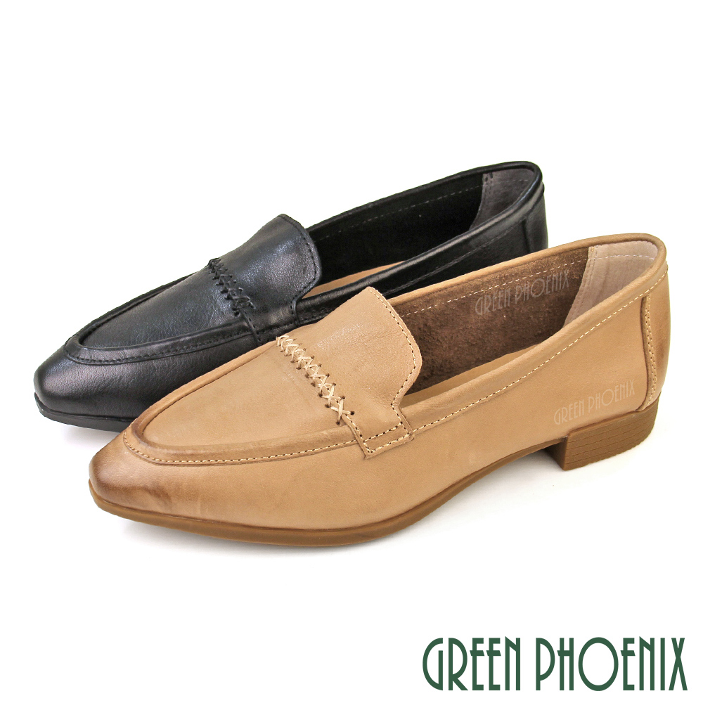 【GREEN PHOENIX 波兒德】女 樂福鞋 小皮鞋 休閒鞋 包鞋 便鞋 尖頭 真皮 復古 平底U11-20018