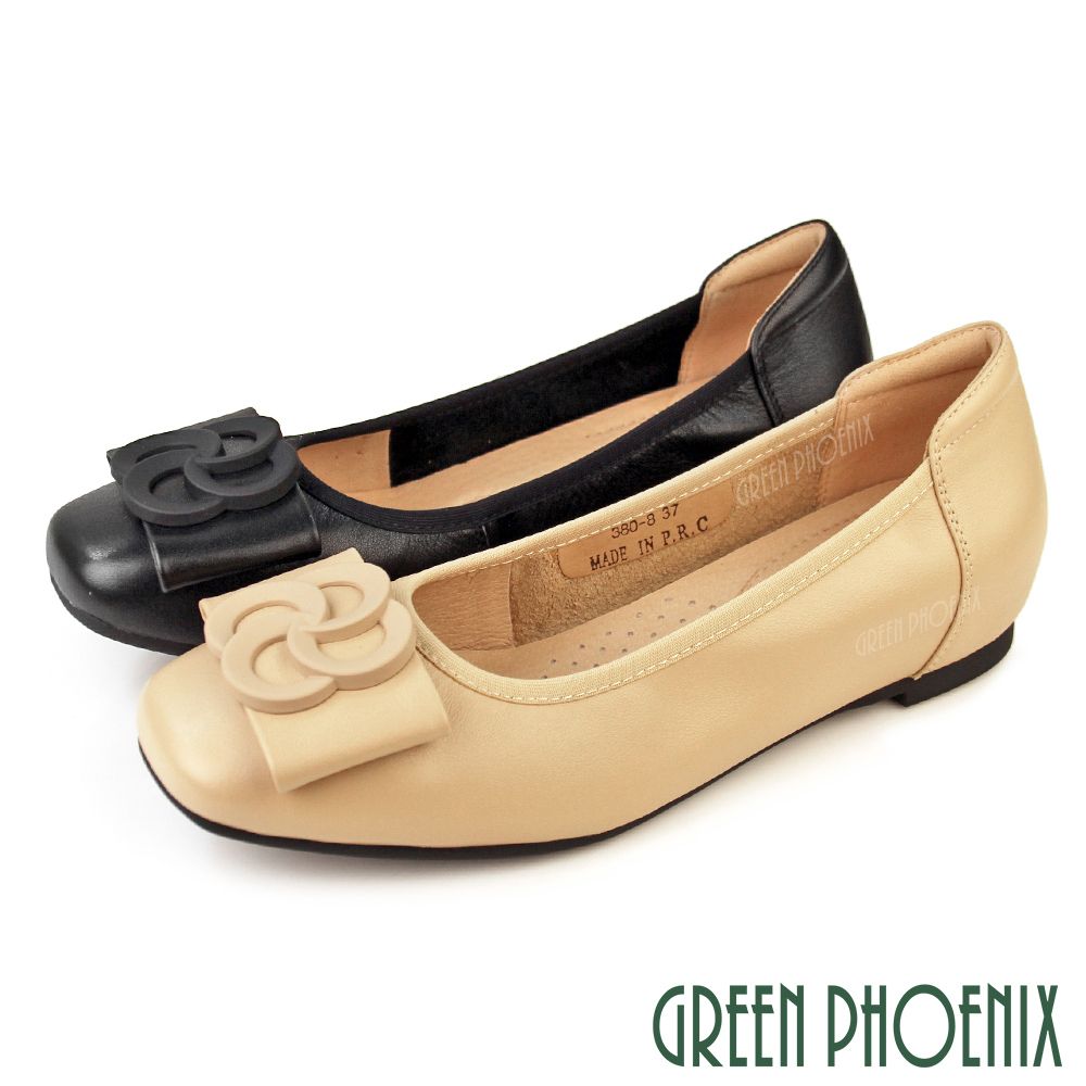 【GREEN PHOENIX 波兒德】女 娃娃鞋 包鞋 全真皮 內增高 蝴蝶結 通勤 上班U11-23808