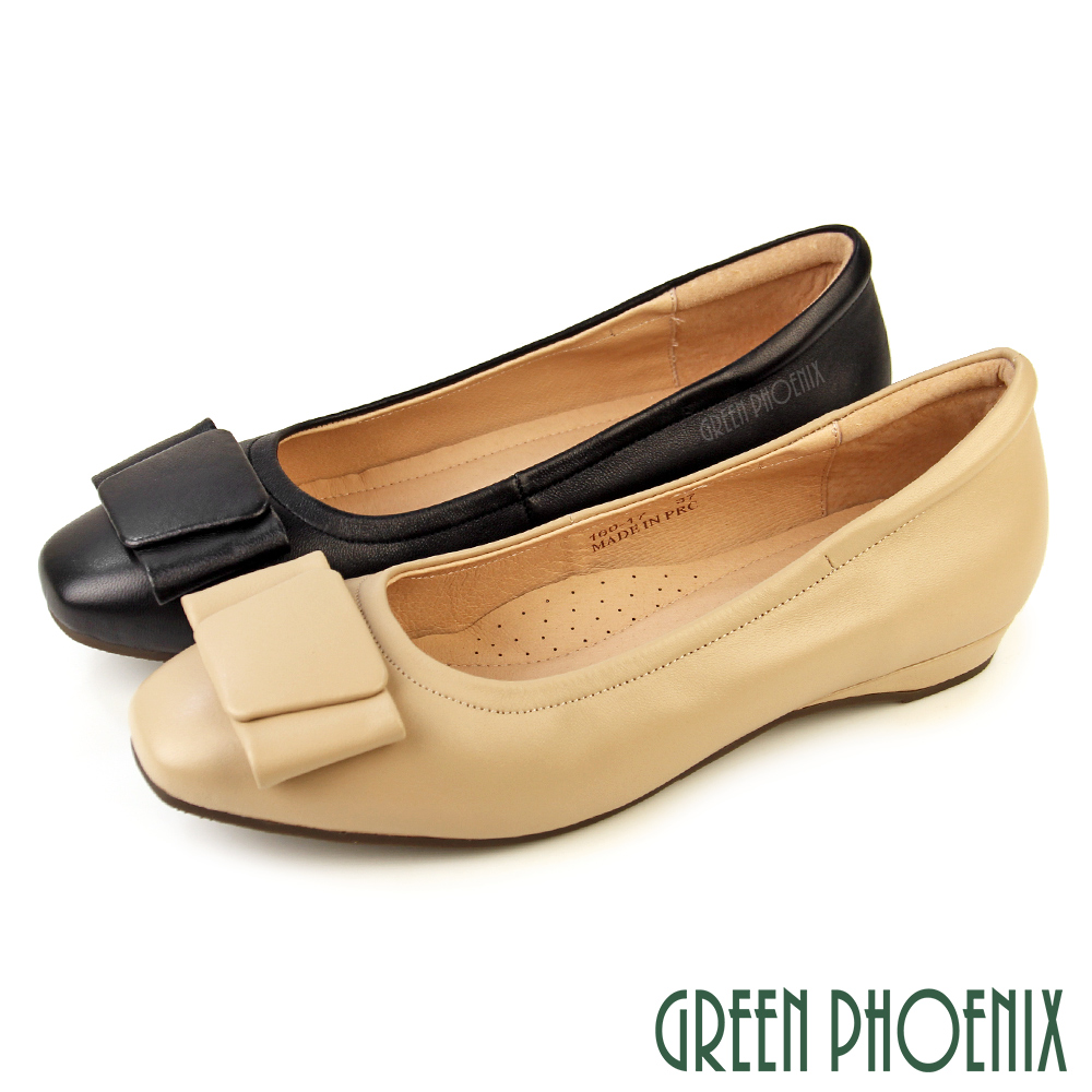 【GREEN PHOENIX 波兒德】女 娃娃鞋 包鞋 便鞋 全真皮 小羊皮 蝴蝶結 通勤 上班U11-26017