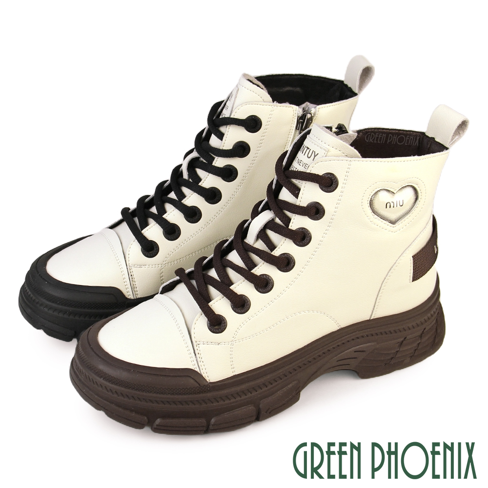 【GREEN PHOENIX 波兒德】女 馬丁靴 短靴 綁帶靴 休閒靴 厚底 牛皮 全真皮 短筒U60-27510