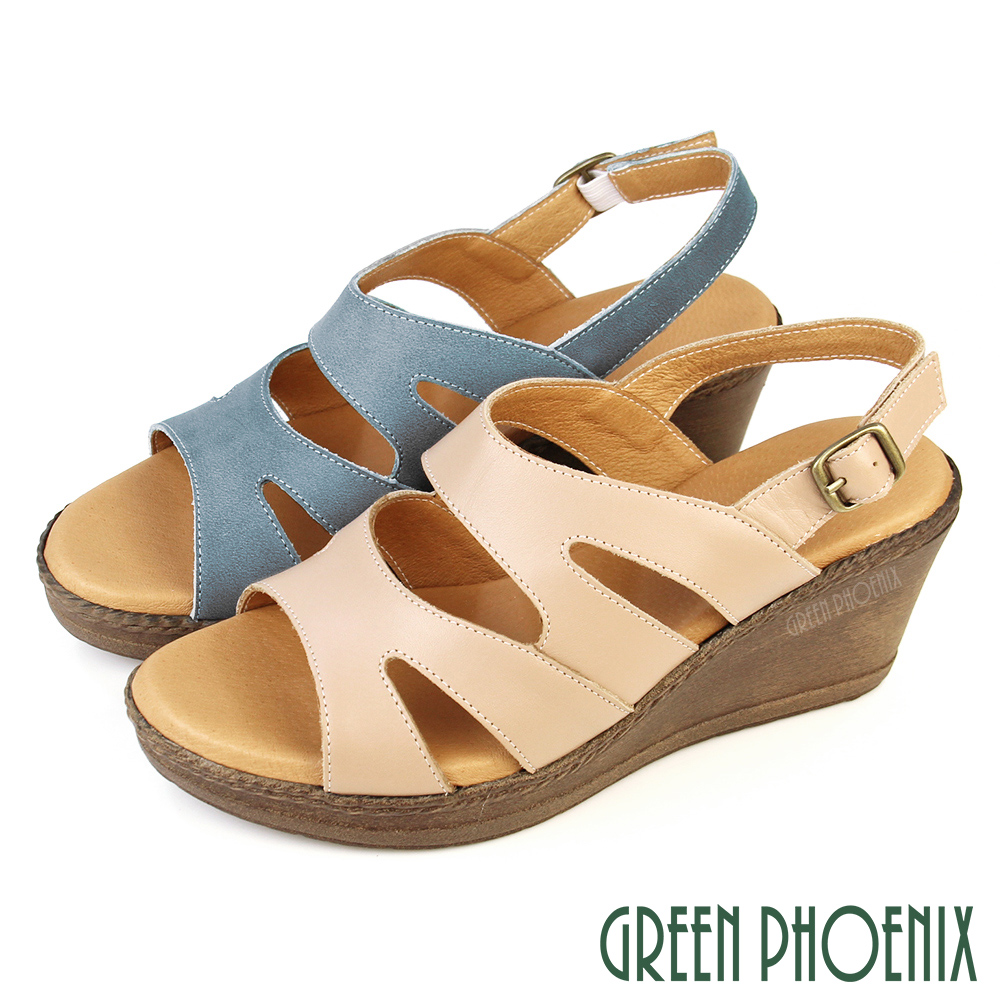 【GREEN PHOENIX 波兒德】女 涼鞋 羅馬涼鞋 厚底涼鞋 楔型涼鞋 輕量 全真皮 油蠟U33-22469