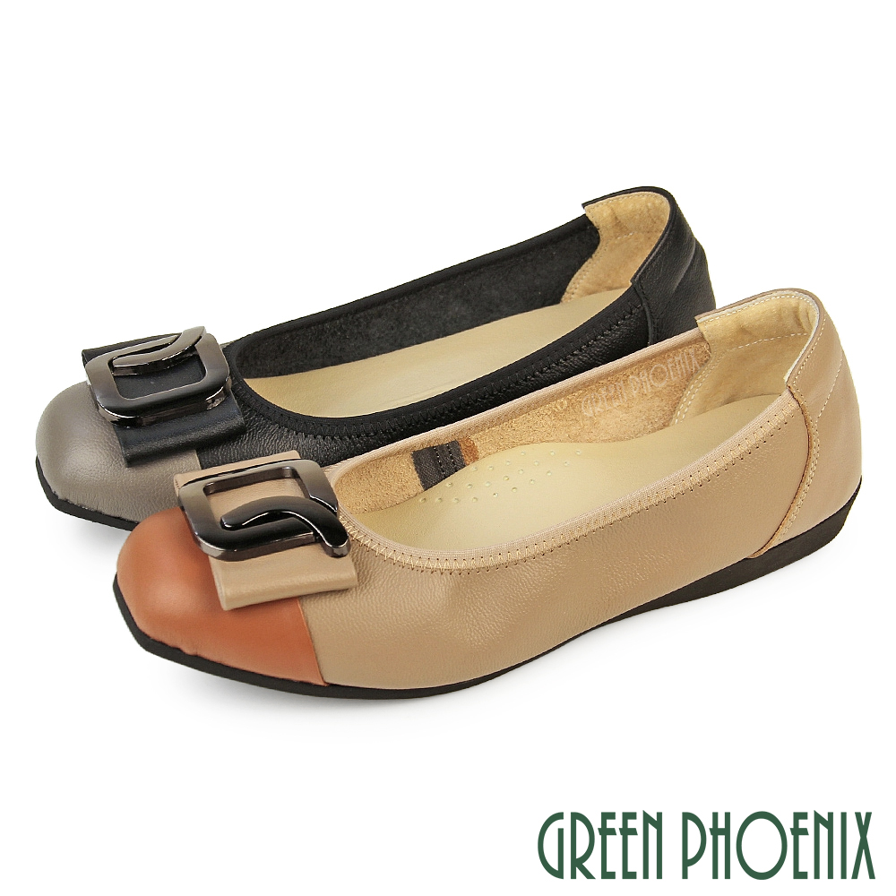 【GREEN PHOENIX 波兒德】女 娃娃鞋 包鞋 便鞋 真皮 平底 蝴蝶結 OL 通勤 臺灣製U73-28886