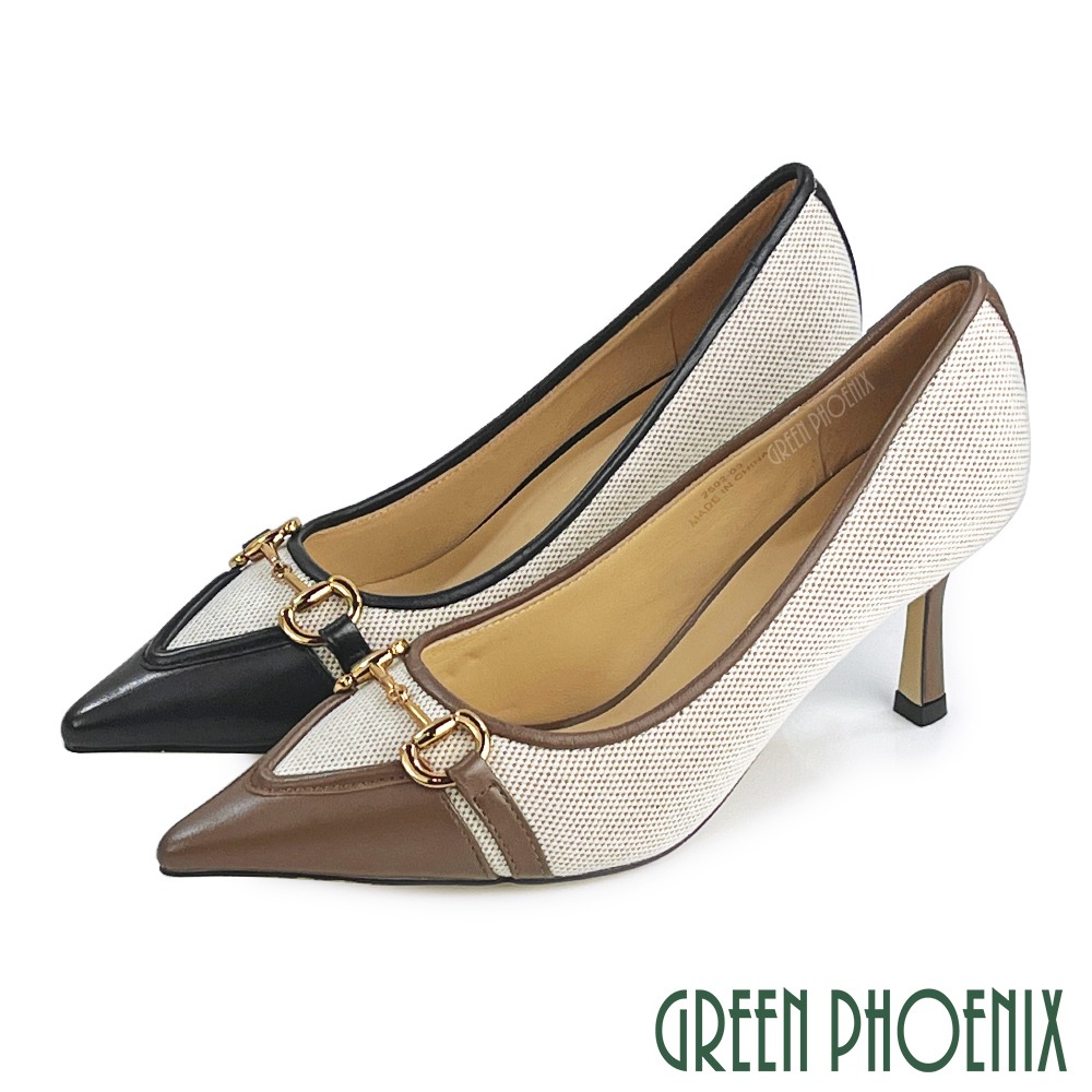 【GREEN PHOENIX 波兒德】女鞋 跟鞋 包鞋 全真皮 羊皮 尖頭 馬銜釦 細高跟U21-22502