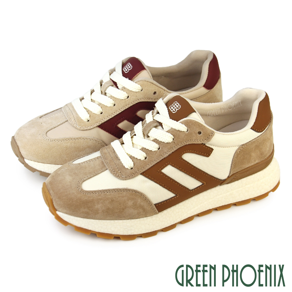 【GREEN PHOENIX 波兒德】女 休閒鞋 德訓鞋 厚底 真皮 輕量 復古運動風U60-20022