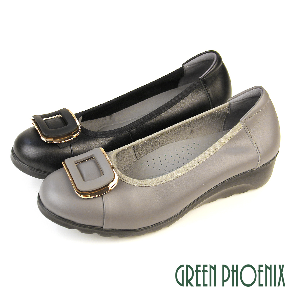 【GREEN PHOENIX 波兒德】女鞋 真皮娃娃鞋 包鞋 便鞋 輕量厚底 小坡跟 OL面試通勤U60-22256