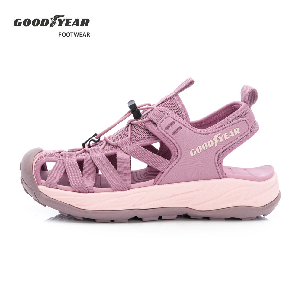 【GOODYEAR 固特異】露營趣W2 束扣運動護趾涼鞋/女 護趾 彈力 緩震 舒適 藕粉(GAWS52612)