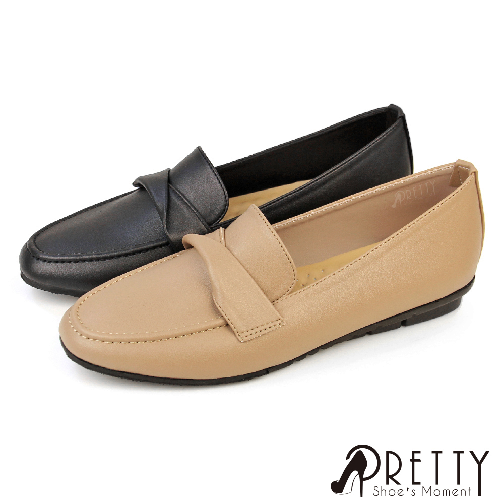 【Pretty】女鞋 樂福鞋 包鞋 便鞋 OL 上班鞋 皮革 方頭 平底 臺灣製BA-2A093