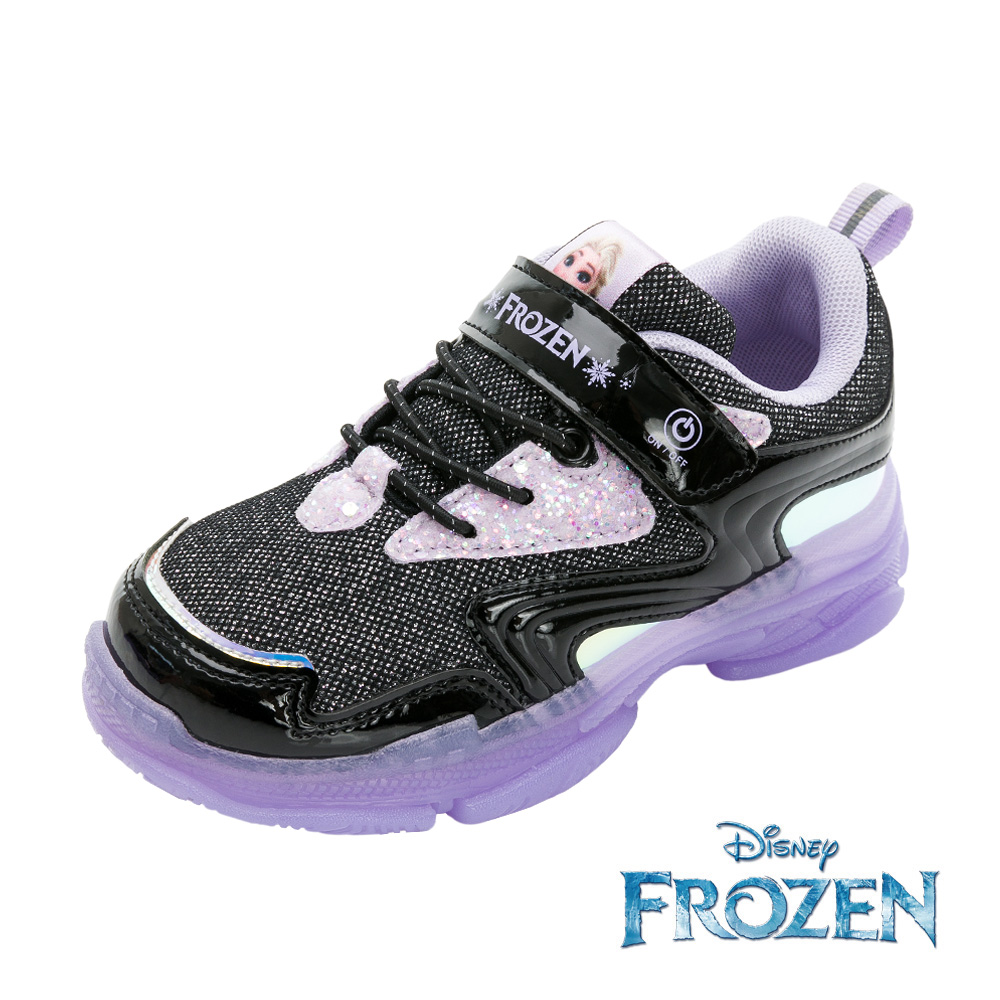 【Disney 迪士尼】冰雪奇緣 童鞋電燈運動鞋 黑紫/FOKX41640