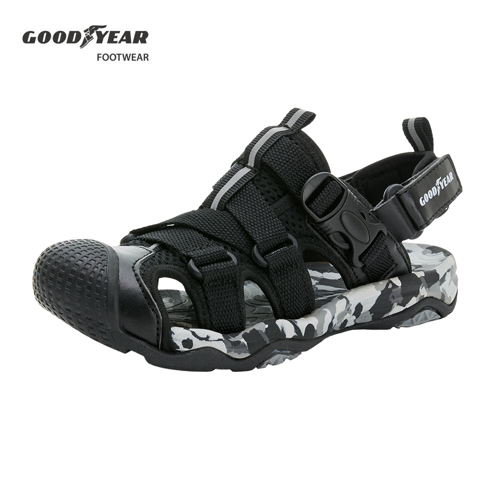 【GOODYEAR 固特異】插扣護趾運動涼鞋/童 抓地 護趾 緩震 黑(盛夏冒險GAKS48920)