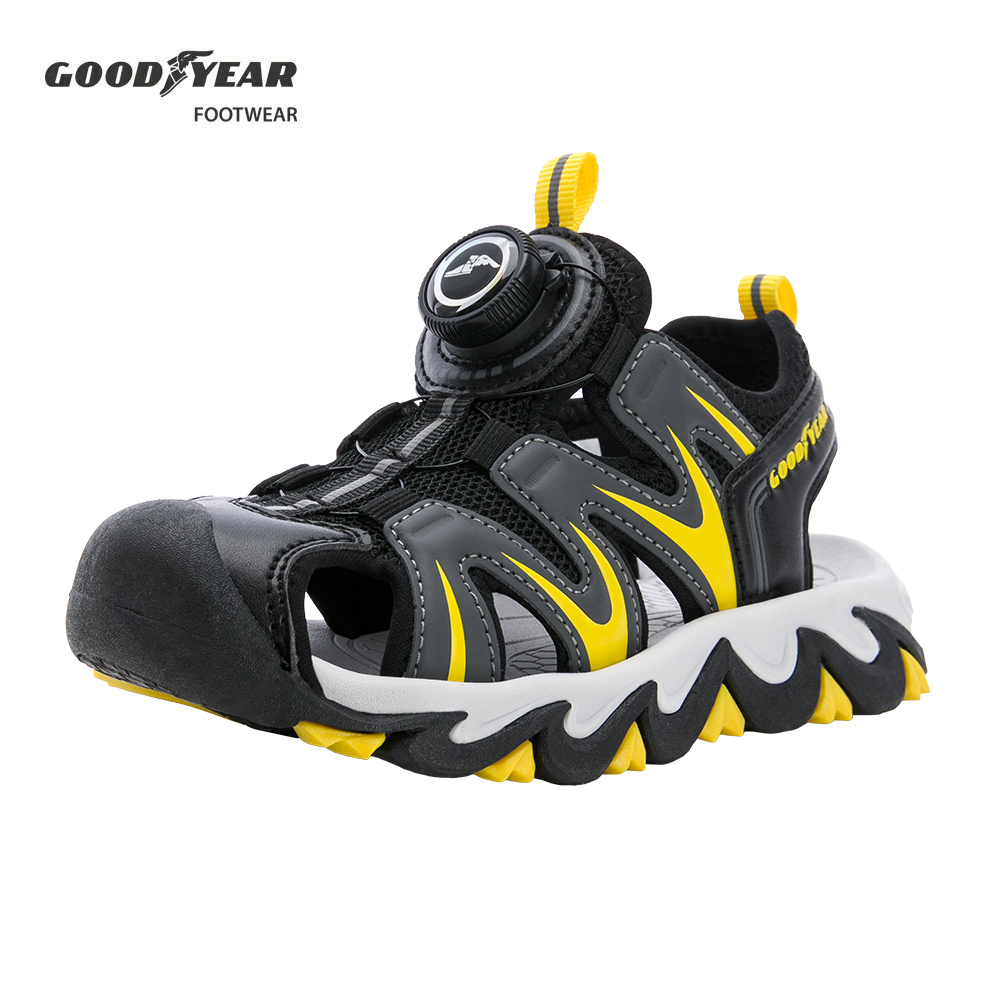 【GOODYEAR 固特異】旋扣護趾運動涼鞋/童 舒適 護趾 緩震 黑黃(玩轉夏日GAKS48900)