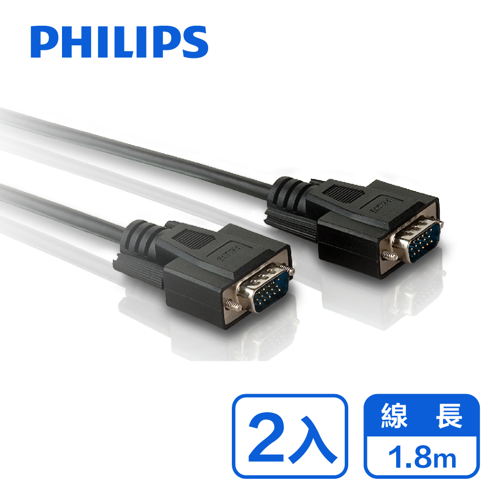 PHILIPS 飛利浦1.8m VGA高畫質延長傳輸線-兩入組 SWX2112/10-2