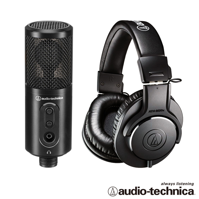audio-technica 專業型監聽耳機 ATHM20x + 心型指向性電容型USB麥克風 ATR2500XUSB
