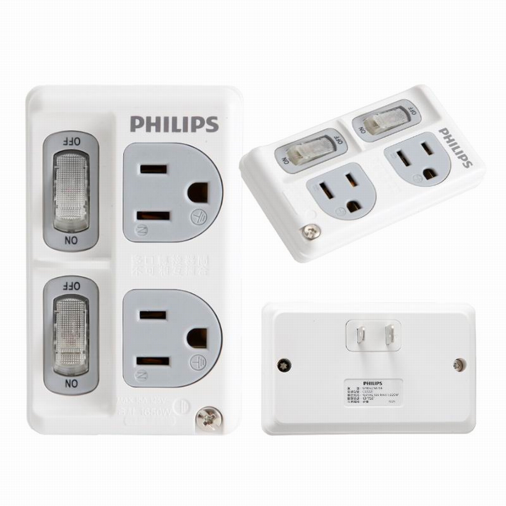 PHILIPS CHP3020W 2開2插電腦壁插兩入