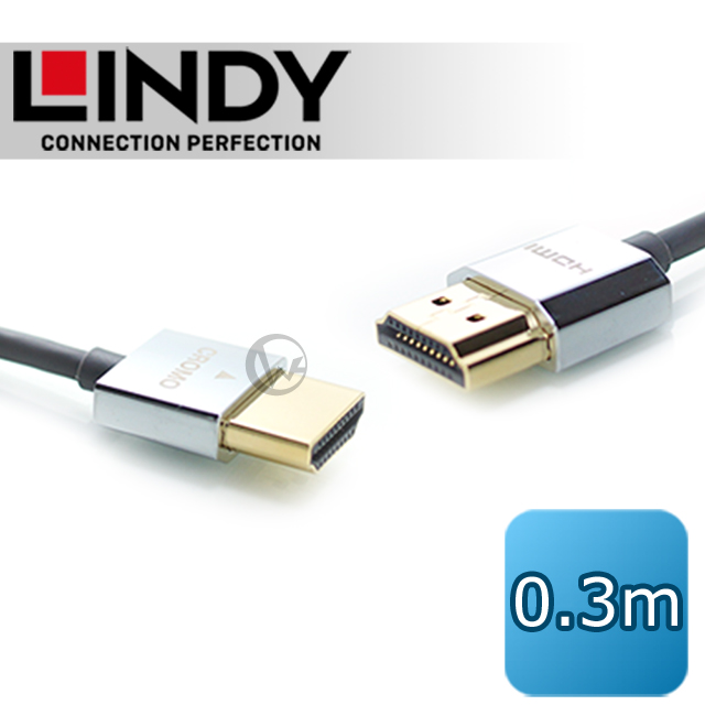 LINDY 林帝 CROMO鉻系列 極細型 A公對A公 HDMI 2.0 連接線【0.3m】(41669)