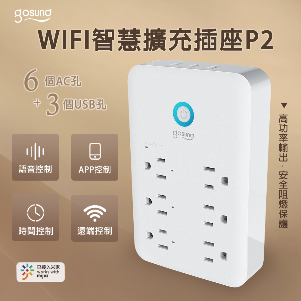 Gosund 酷客 WIFI智慧擴充插座 P2 臺灣版 九合一多功能壁式插頭 米家APP遠端遙控