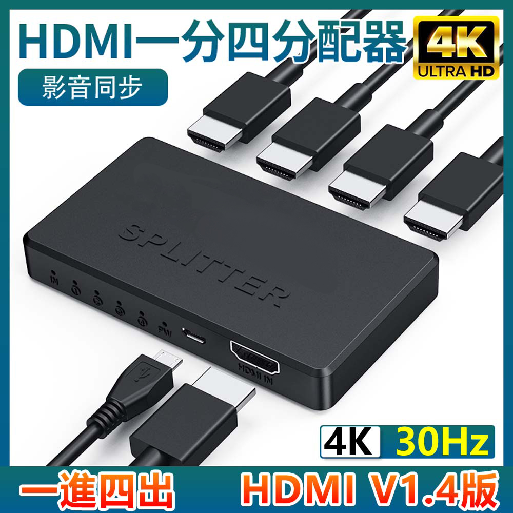 迷你HDMI一進四出 一分四4K分配器