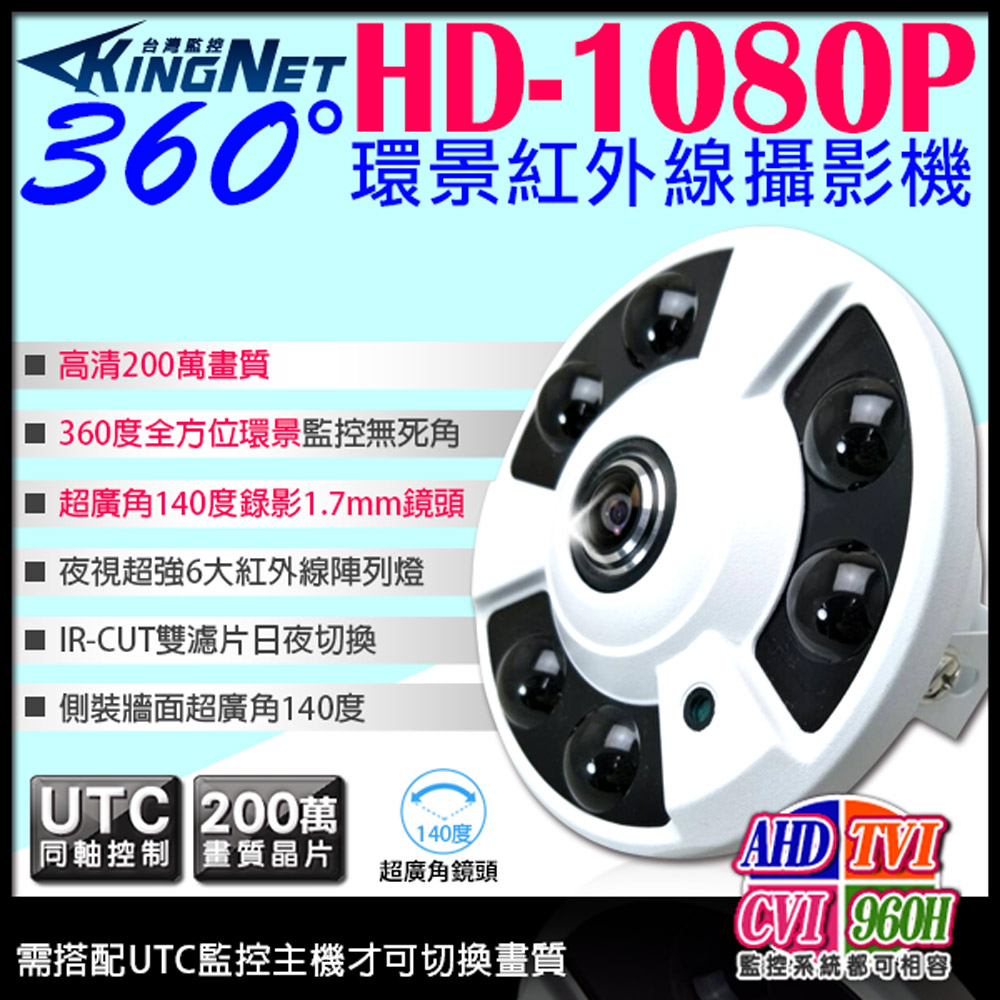 AHD 1080P 全景攝影機 紅外線夜視 監視器 攝影機