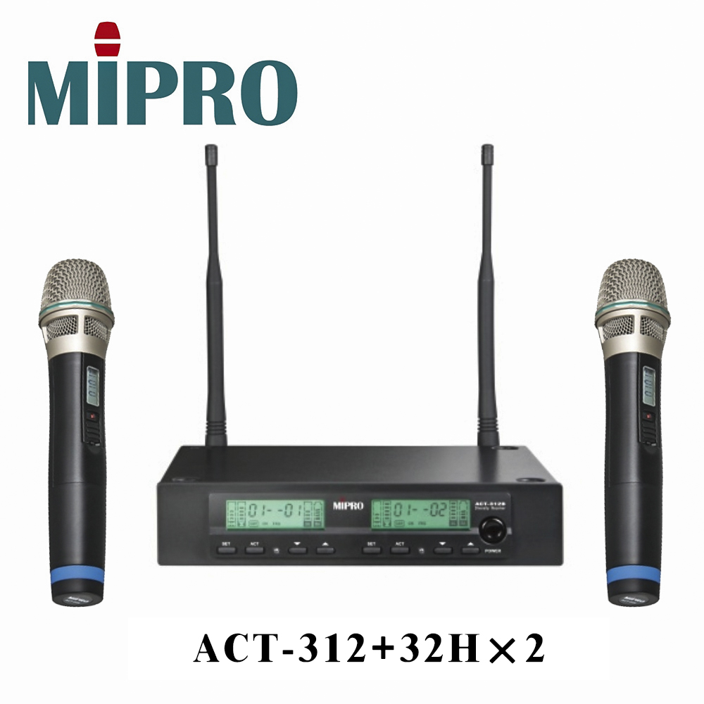 嘉強 MIPRO ACT-312PLUS 雙頻道自動選訊無線麥克風+2支手持無線麥克風32H 公司貨保固