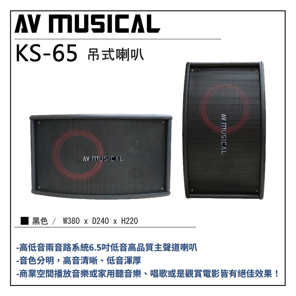 AVMUSICAL KS-65 吊式專業用喇叭一對(商業空間播放音樂或家用)