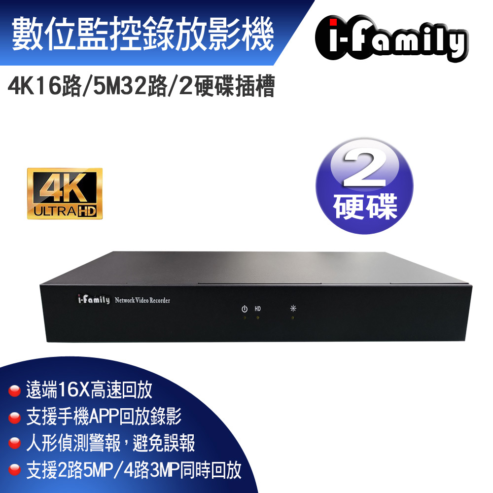 【宇晨I-Family】POE專用32路式支援雙硬碟NVR數位監控錄放影機IF-806