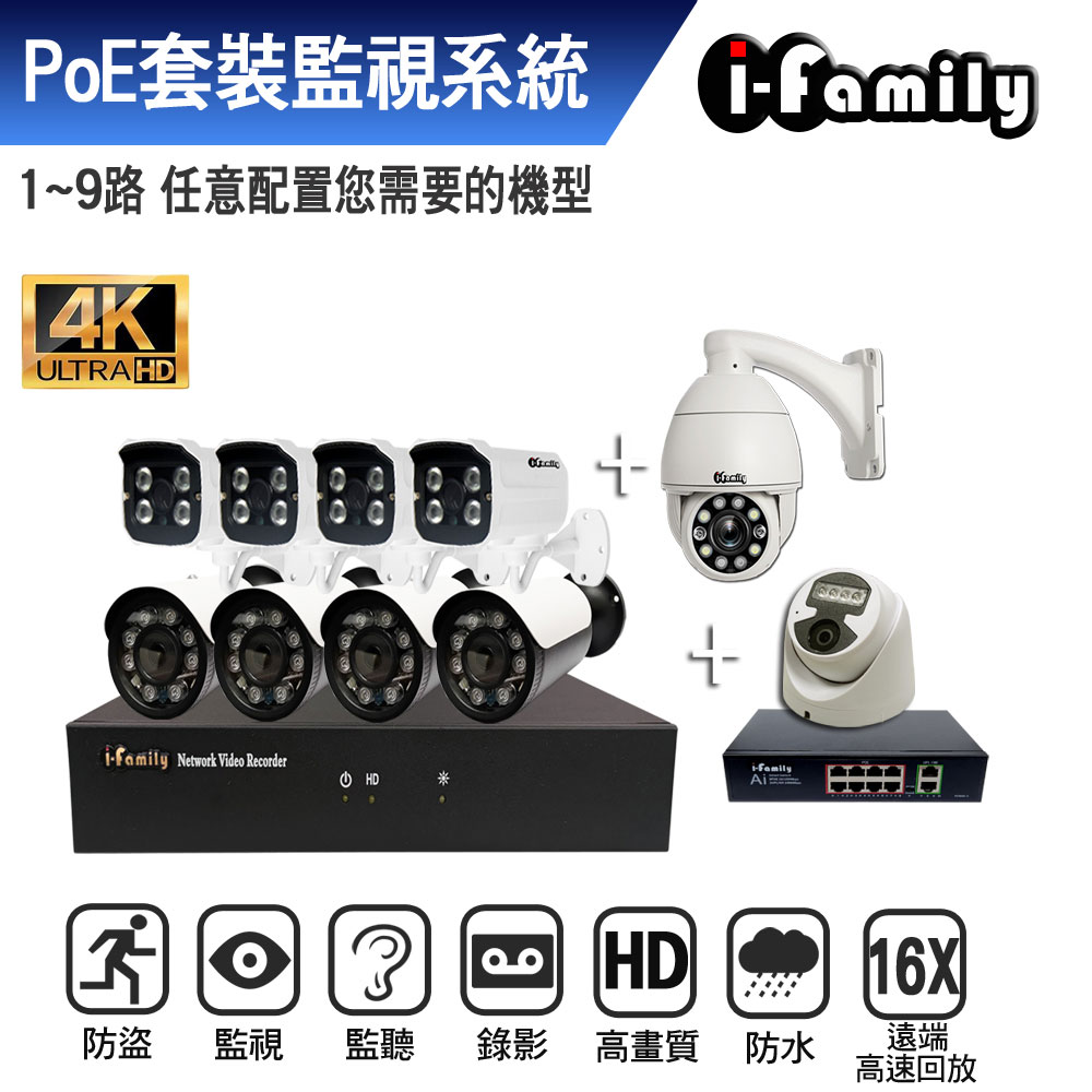 【宇晨I-Family】IF-808 兩年保固 九路式 POE 監視/監控系統 僅主機自選購交換器+鏡頭