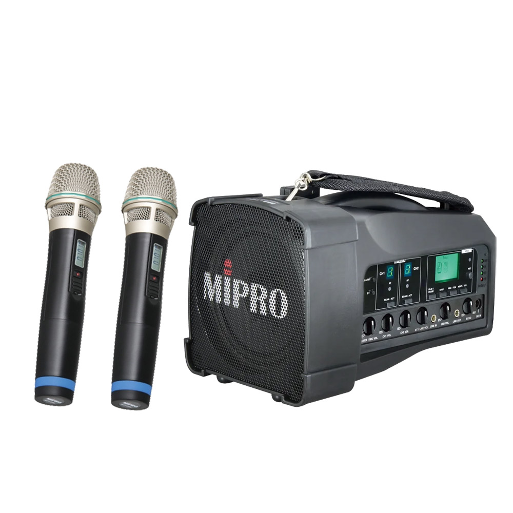 MIPRO 嘉強 MA-100D 新型藍芽版 UHF雙頻道肩掛式迷你無線喊話器32H 配件六擇一