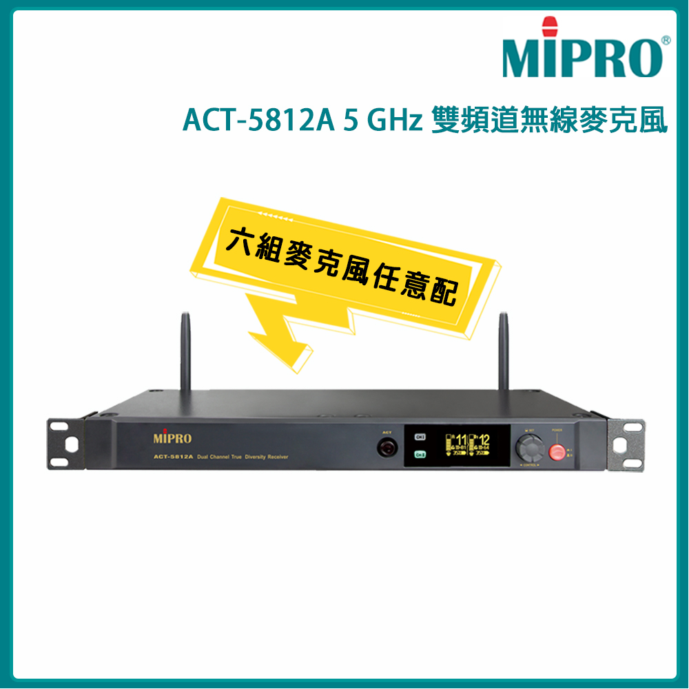 MIPRO 嘉強 ACT-5812A 5 GHz數位雙頻道接收機(ACT-58H系列)配件六擇一