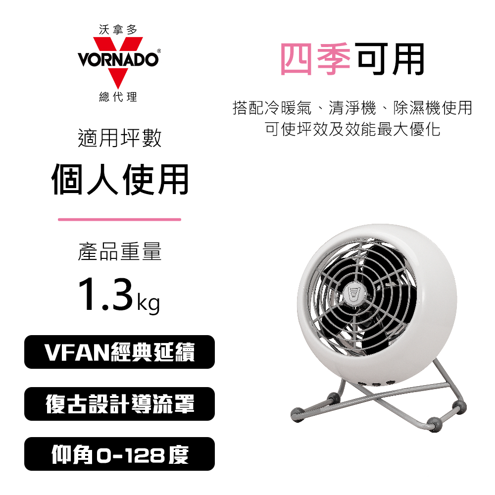 美國VORNADO沃拿多 摩登迷你復古扇 VFANMM23白色