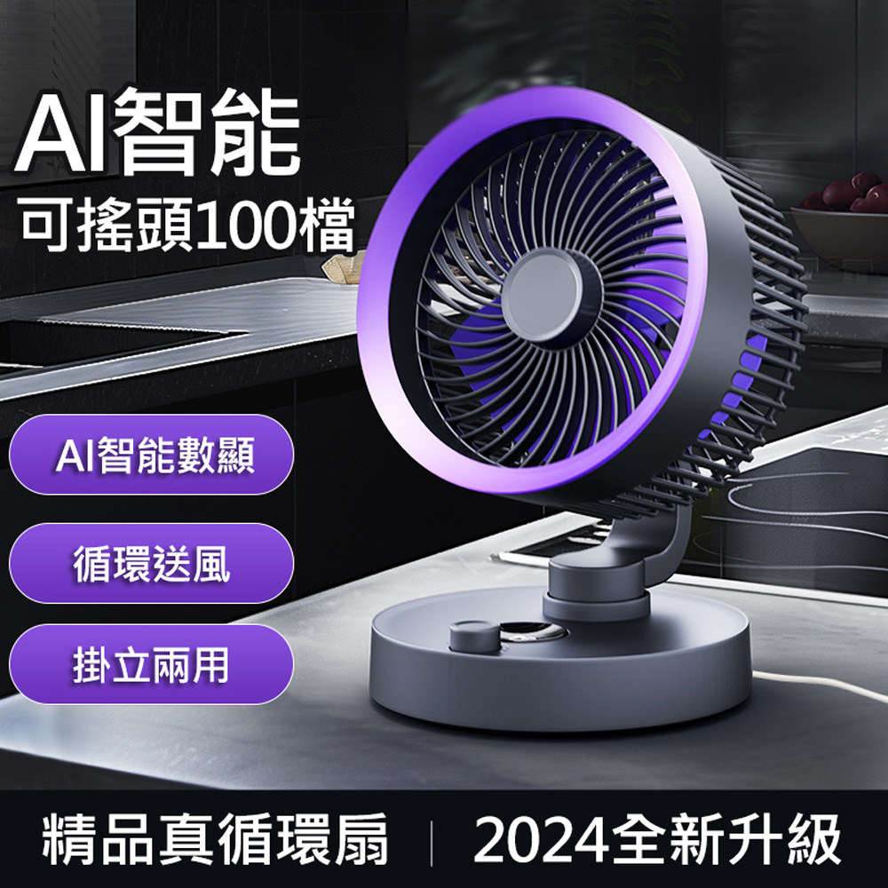 100檔桌面擺頭循環風扇/桌扇(USB插電款) 掛立兩用
