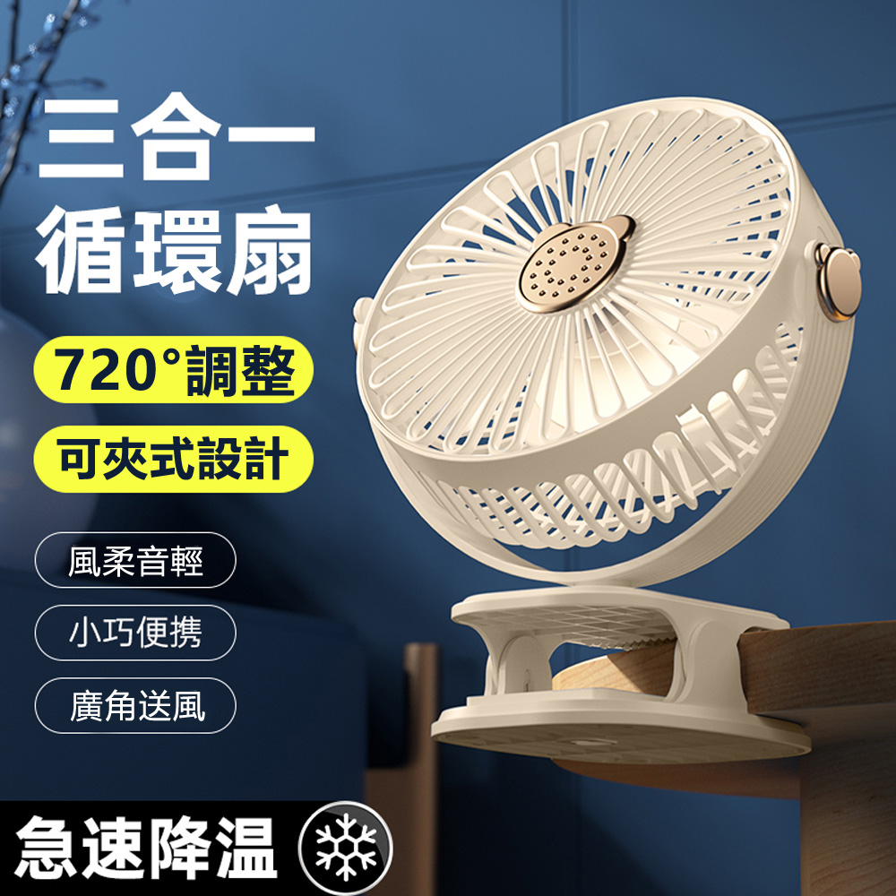 USB插電式5吋風扇桌上型可夾式多功能循環涼風扇