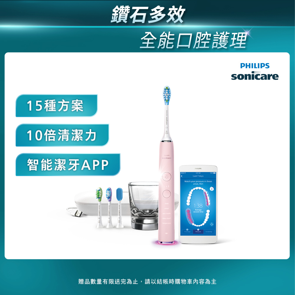 PHILIPS 飛利浦 官方直營 Sonicare Smart 鑽石靚白智能音波震動牙刷HX9924/22 (典雅粉)(電動牙刷)