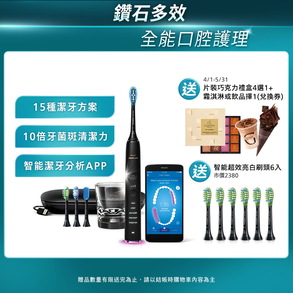 【PHILIPS 飛利浦】Sonicare DiamondClean Smart 鑽石靚白智慧音波震動牙刷HX9924/12 (爵士黑)