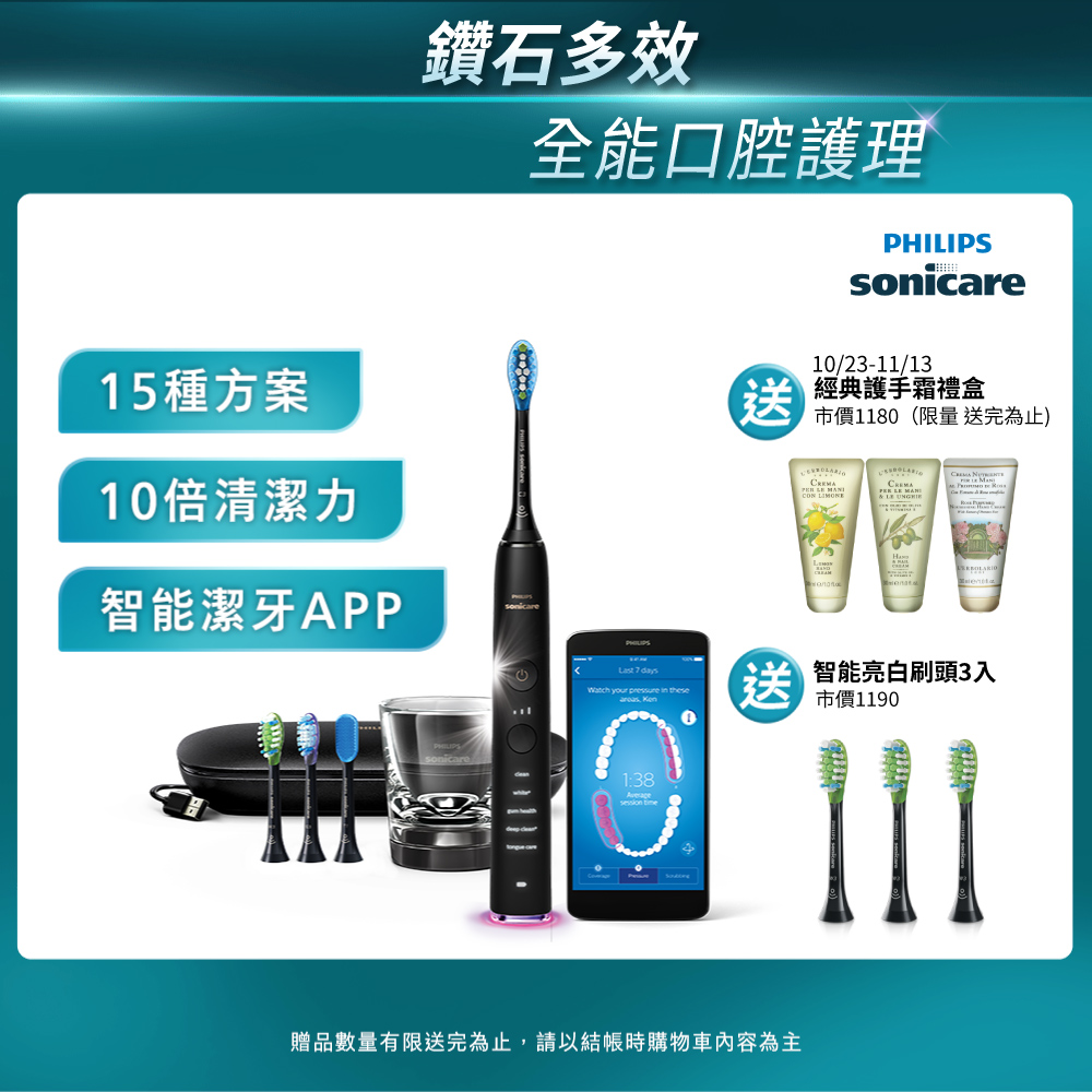 PHILIPS 飛利浦 Sonicare DiamondClean Smart 鑽石極淨智能音波震動牙刷HX9924/12 (爵士黑)