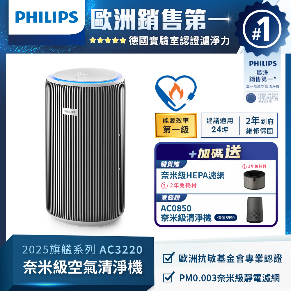 PHILIPS 飛利浦 奈米級空氣清淨機(AC3220/80)