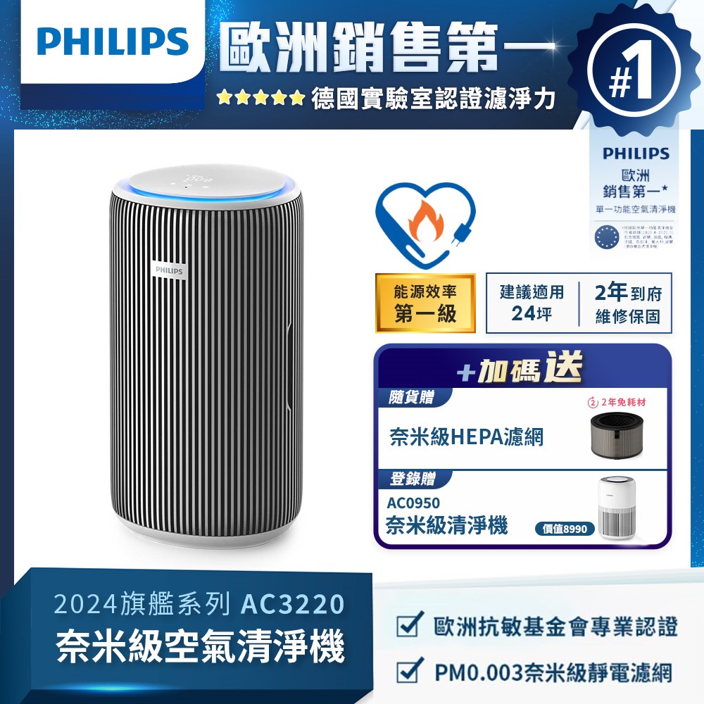 PHILIPS 飛利浦 奈米級空氣清淨機(AC3220/80)