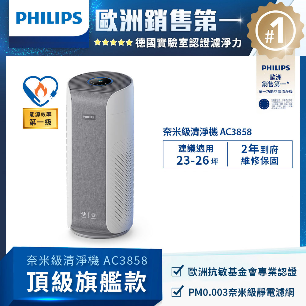 【飛利浦 PHILIPS】奈米級空氣清淨機 AC3858