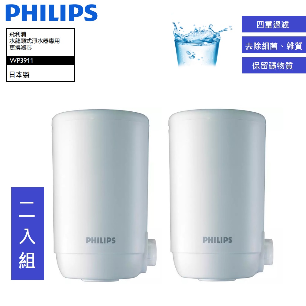 【Philips 飛利浦】日本原裝 4重超濾複合濾芯二入組 WP3911