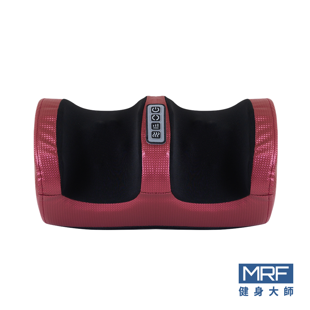 MRF健身大師 美腿機專為腳底與小腿設計，指壓式按摩方式有效舒緩疲勞。尺寸58*24*33cm，重量6kg，插電式電源40W，配備無線遙控器方便操作。顏色選擇：紫色、棗紅色、粉色。產地中國，型號19963，保固1年，BSMI許可R3B233。適合日常養生，幫助美腿塑形，提升迴圈舒壓。
