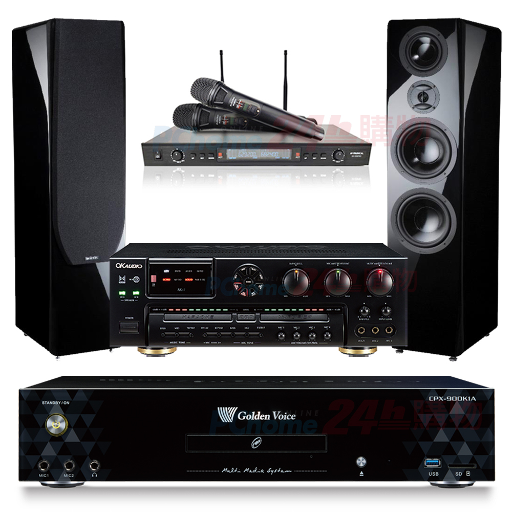 GoldenVoice 金嗓 CPX-900 K1A伴唱機 4TB+OKAUDIO AK-7擴大機+SR-889PRO無線麥克風+KTF P-889喇叭