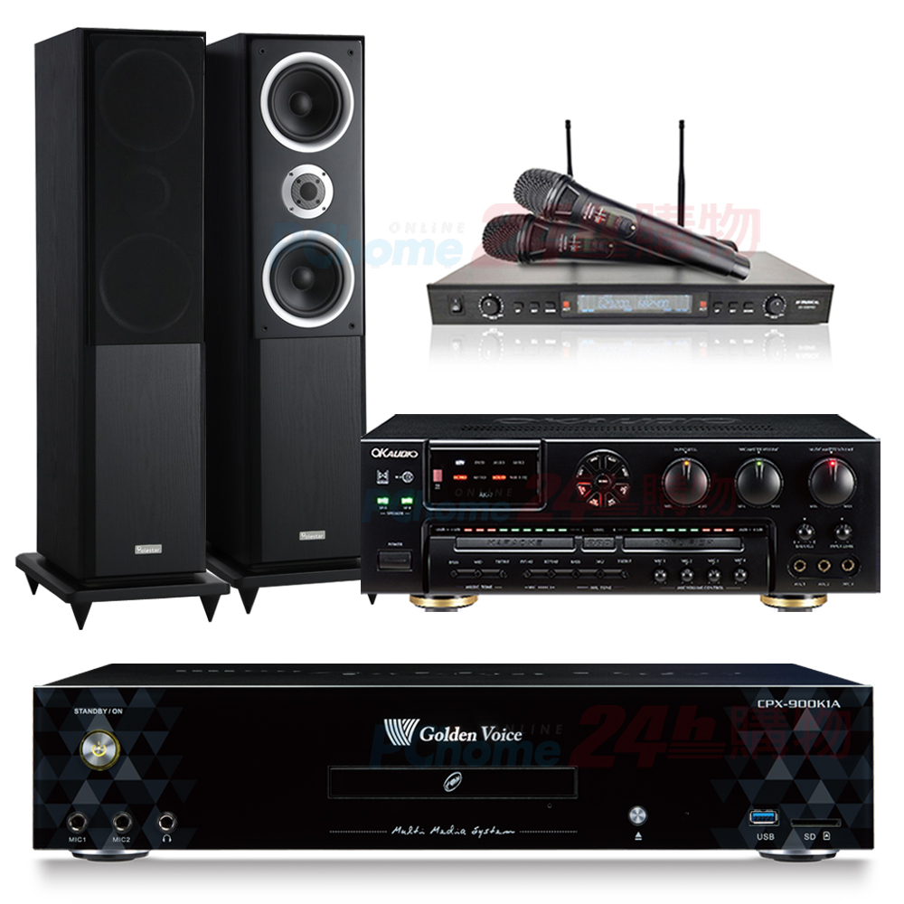 GoldenVoice 金嗓 CPX-900 K1A伴唱機 4TB+OKAUDIO AK-7擴大機+SR-889PRO無線麥克風+Polestar W-260喇叭