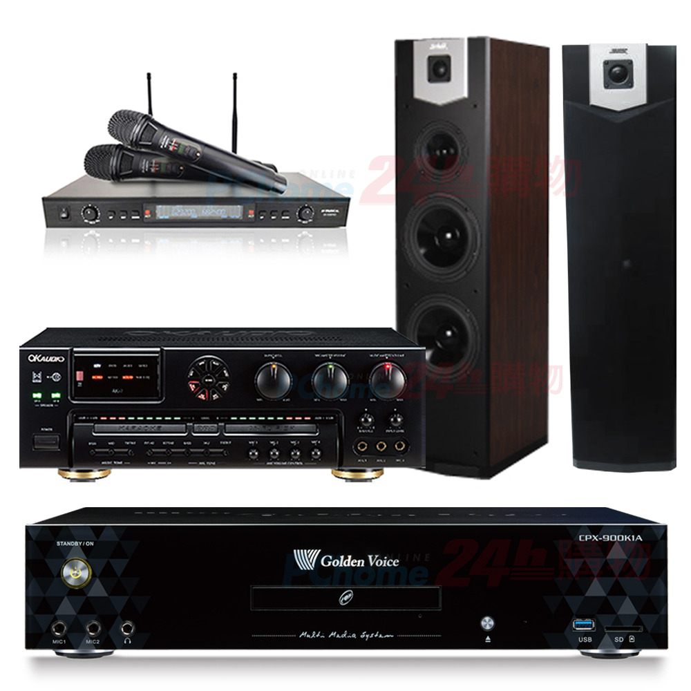 GoldenVoice 金嗓 CPX-900 K1A伴唱機 4TB+OKAUDIO AK-7擴大機+SR-889PRO無線麥克風+SUGAR SK-600V喇叭