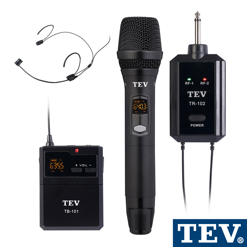 TEV UHF雙頻攜帶式無線麥克風（一手一頭戴）TR102H