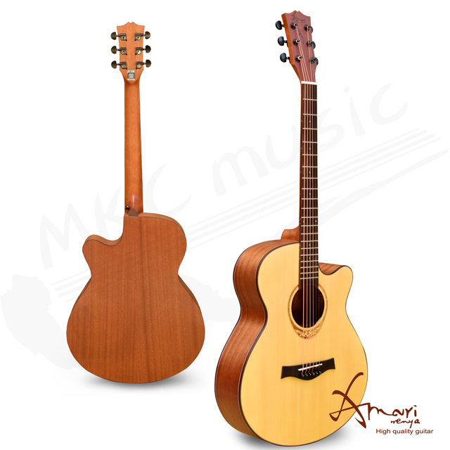 Amari 40吋 雲杉木面板缺角民謠吉他(408C)原木色 贈超值配件組