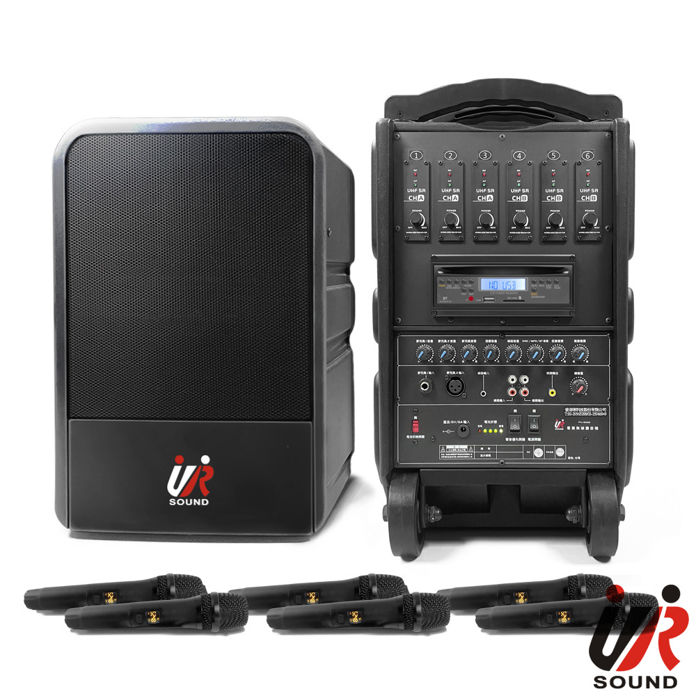 UR SOUND 180W藍芽/CD/USB/SD六頻移動式無線擴音機 PU-9S606CDNB