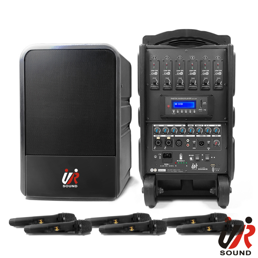UR SOUND 250W藍芽/USB/SD六頻移動式無線擴音機 PU-9S806NB